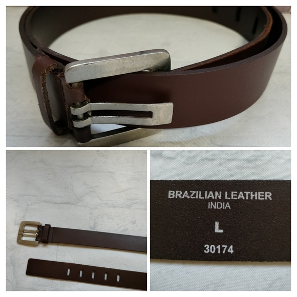 Brazilian Leather Belt Unisex Size Large Silver Metal Buckle Brown Western Boho - Picture 1 of 8